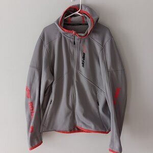 Ski-Doo Hooded Sno-X Fleece Jacket Full Zipper Collar Pockets Grey Red XL